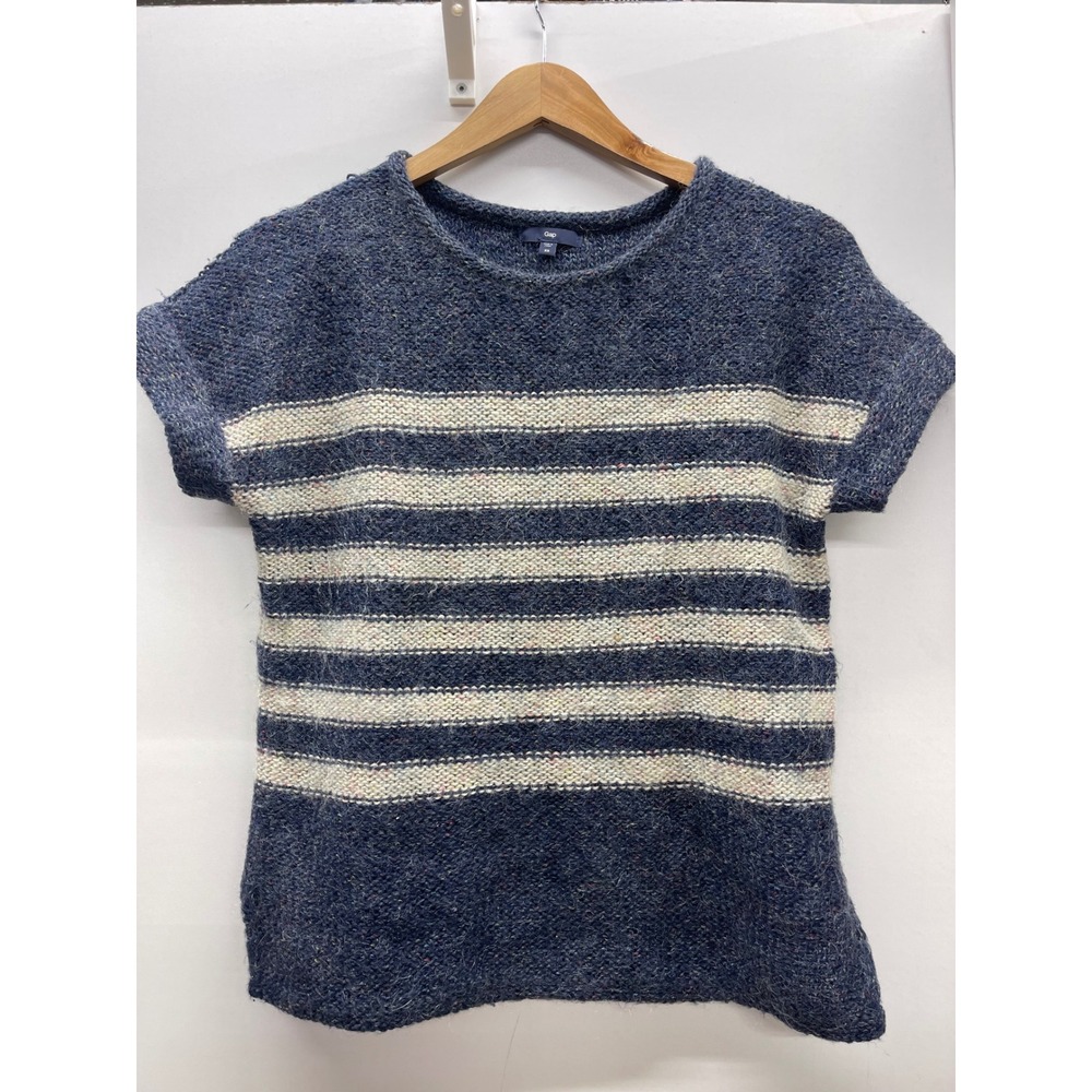 Gap Womens XS Navy Blue Striped Mohair Blend Short Sleeve Sweater Crew Neck